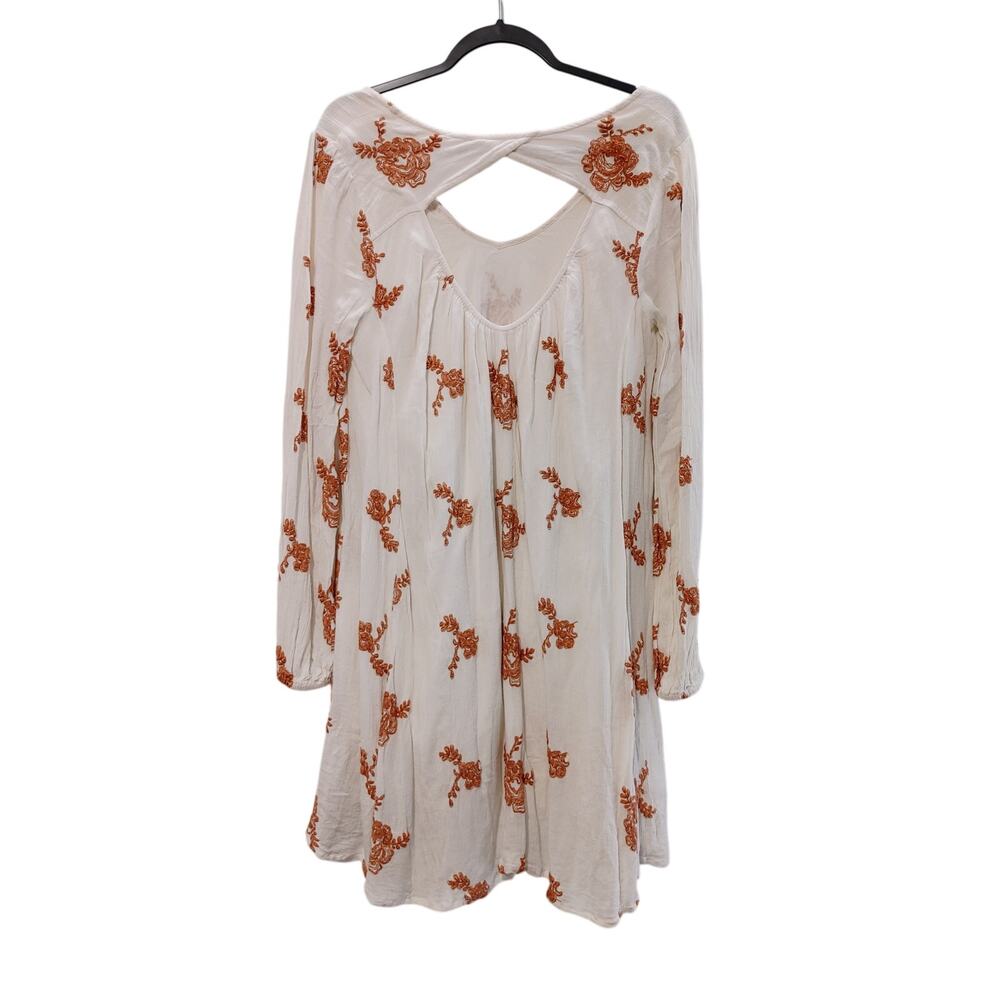 Free People Embroidered Swing Dress Cream Orange Boho Cottagecore Large - Picture 3 of 7